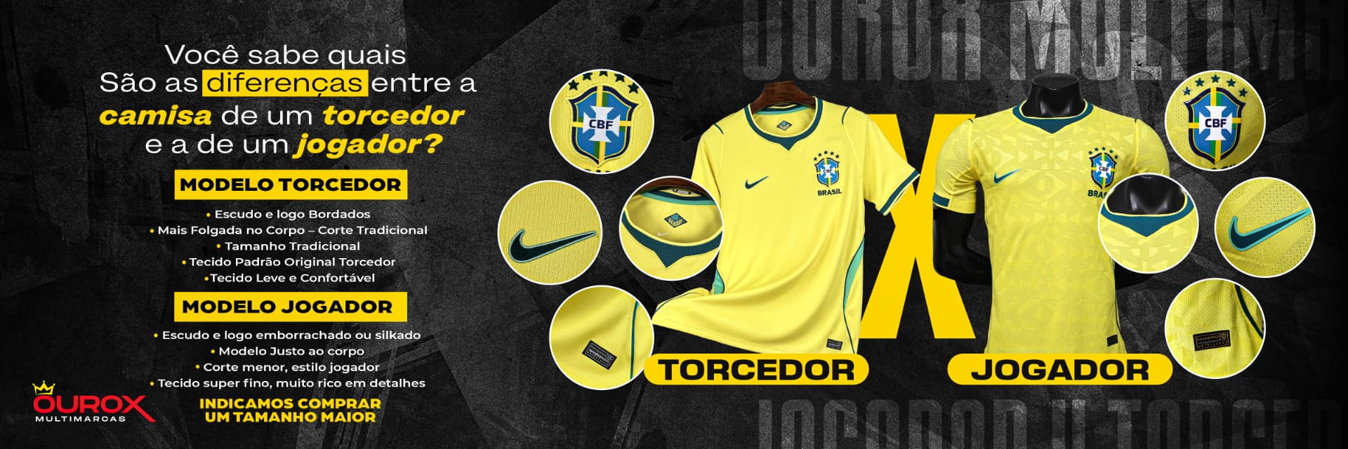 Diferenças entre camisa torcedor e camisa jogador — Ourox Multi Marcas