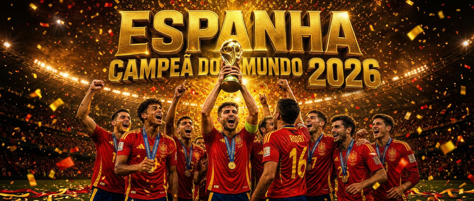 Espanha campeã do mundo 2026 levantando a taça